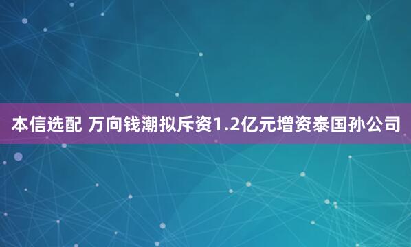本信选配 万向钱潮拟斥资1.2亿元增资泰国孙公司